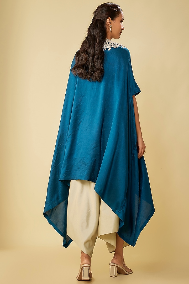 Blue Silk Resham Work Kaftan Set by Prisho at Pernia's Pop Up Shop
