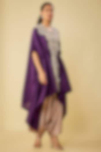 Dark Purple Silk Resham Work Kaftan Set by Prisho at Pernia's Pop Up Shop