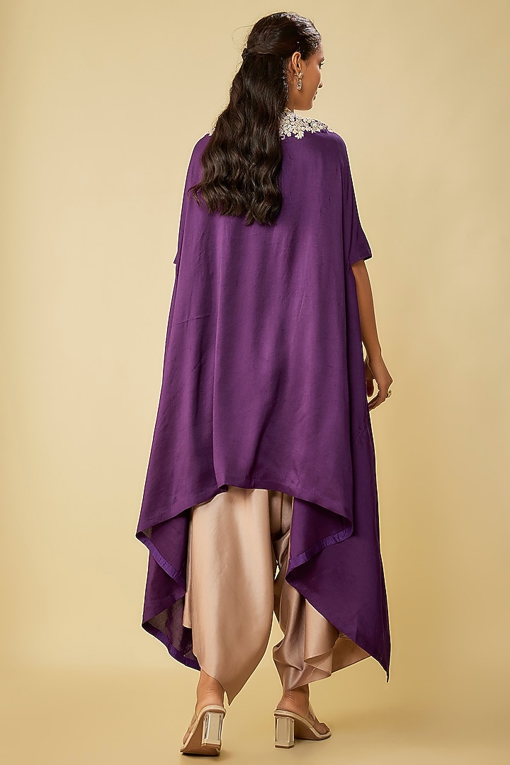 Dark Purple Silk Resham Work Kaftan Set by Prisho at Pernia's Pop Up Shop