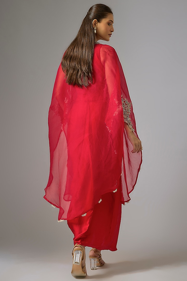 Red Organza Resham Work Cape Set by Prisho at Pernia's Pop Up Shop