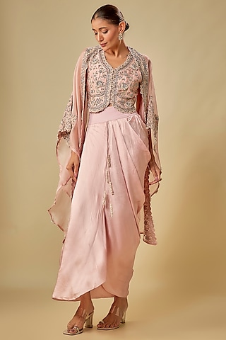 Flamingo Pink Organza Cape Set by Prisho