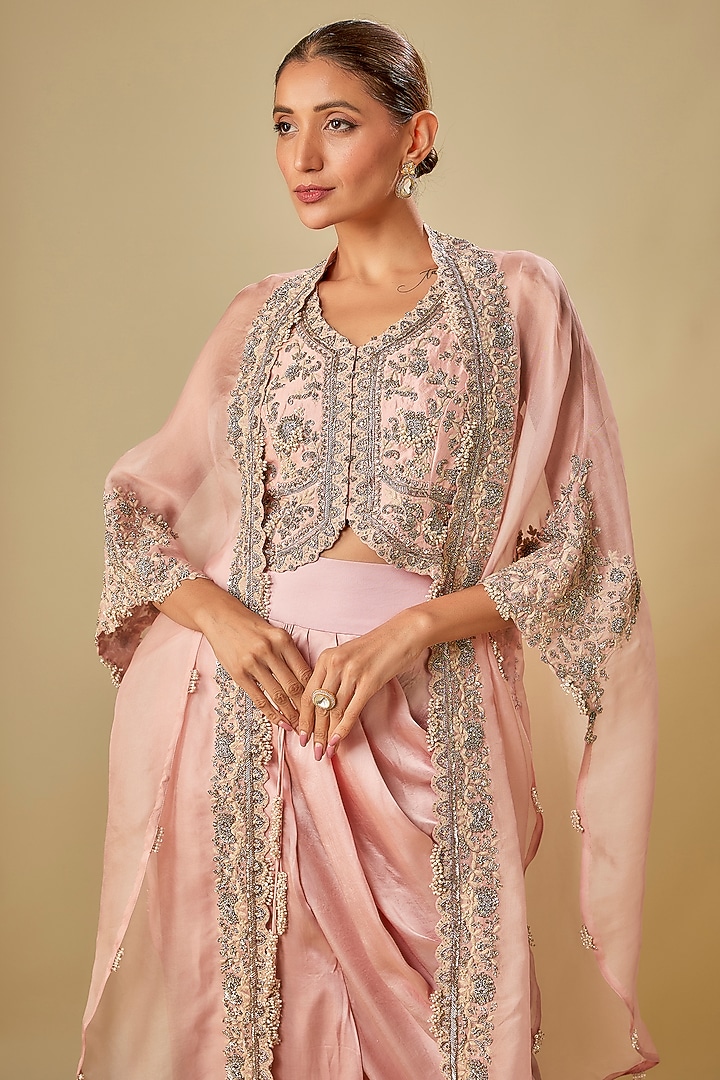 Flamingo Pink Organza Cape Set by Prisho at Pernia's Pop Up Shop