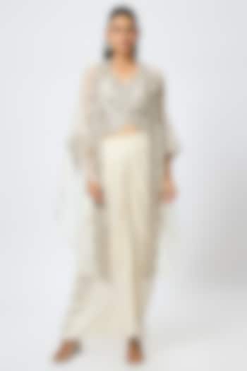 Ivory Silk Resham & Maal Work Jacket Set by Prisho at Pernia's Pop Up Shop
