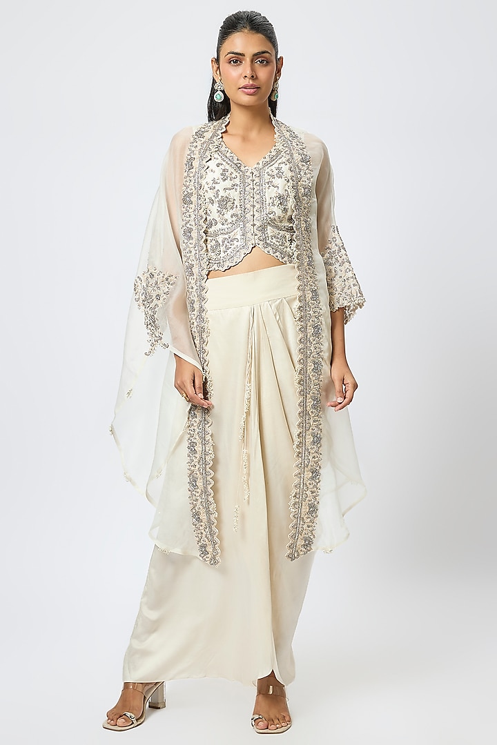 Ivory Silk Resham & Maal Work Jacket Set by Prisho at Pernia's Pop Up Shop