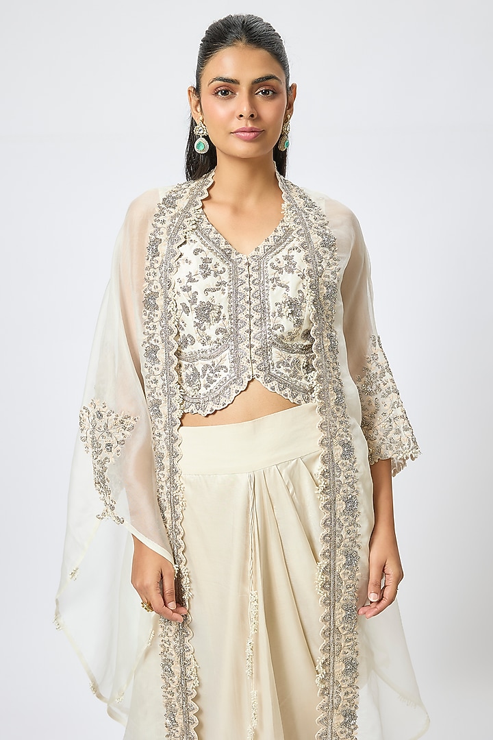 Ivory Silk Resham & Maal Work Jacket Set by Prisho at Pernia's Pop Up Shop