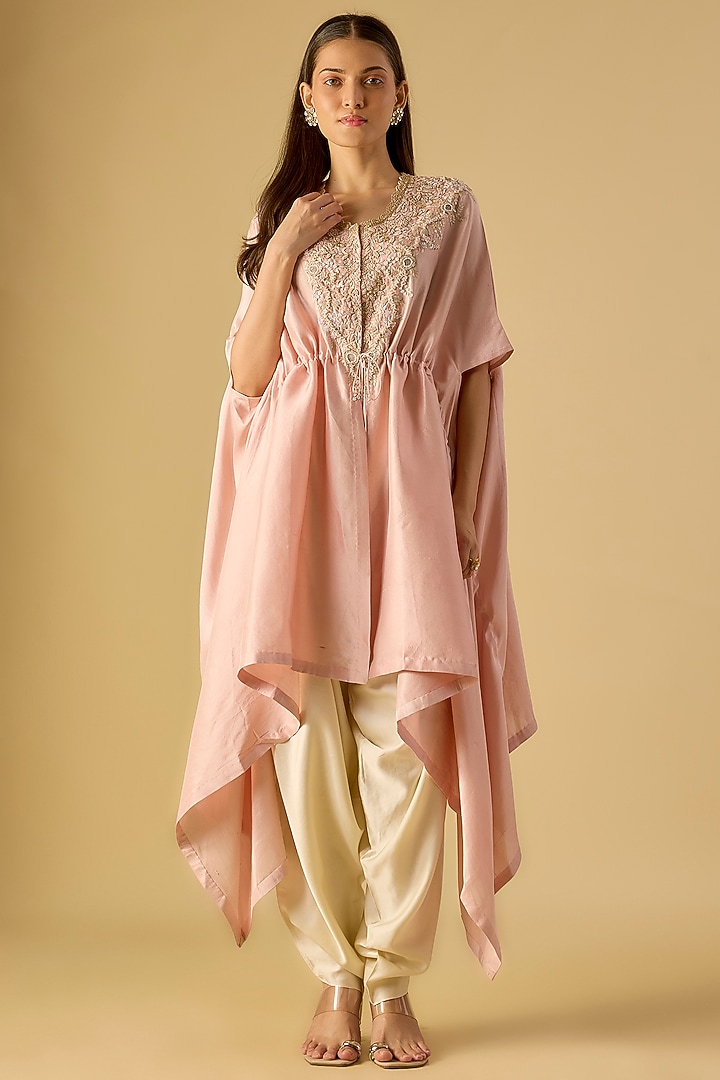 Flamingo Pink Silk Resham Work Kaftan Set by Prisho at Pernia's Pop Up Shop