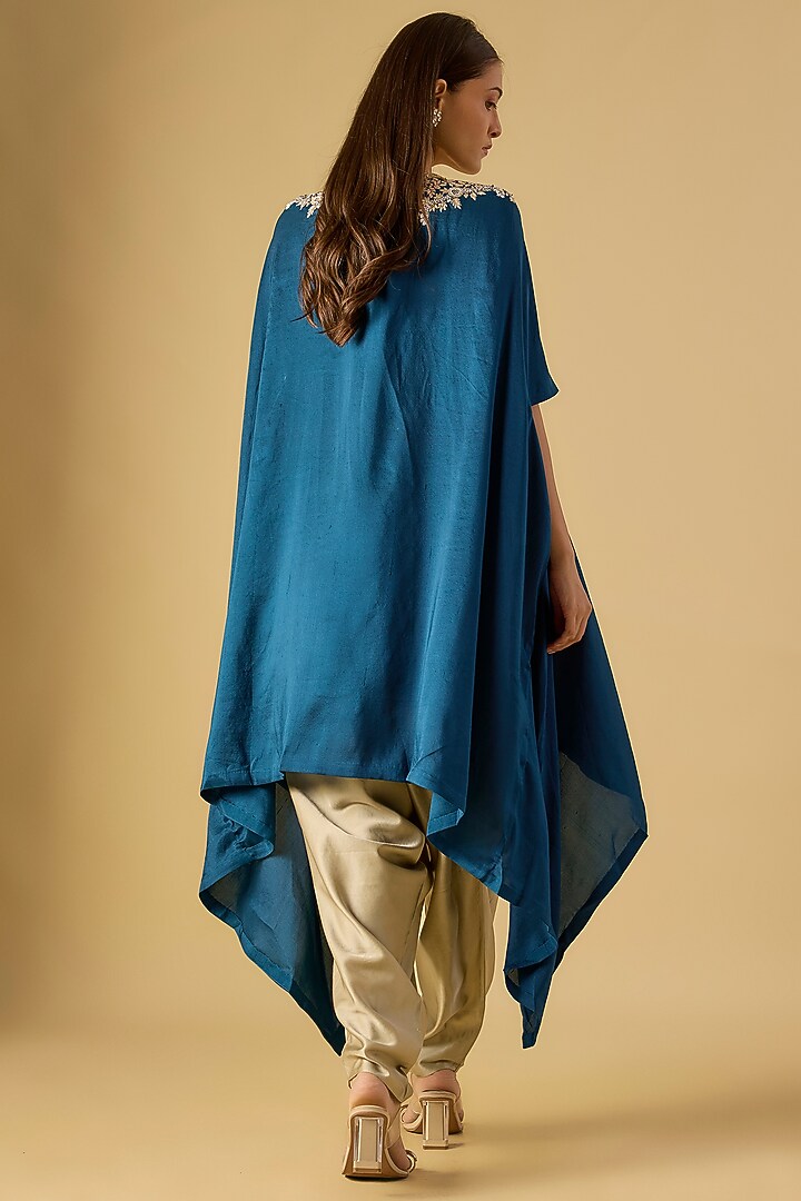 Blue Pink Silk Resham Work Kaftan Set by Prisho at Pernia's Pop Up Shop