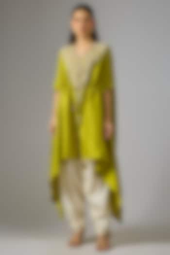 Lime Green Silk Resham Work Kaftan Set by Prisho at Pernia's Pop Up Shop
