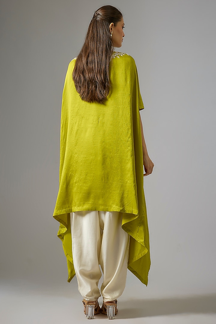 Lime Green Silk Resham Work Kaftan Set by Prisho at Pernia's Pop Up Shop