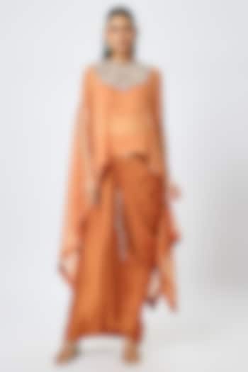 Rust Organza Resham & Maal Work Kaftan Set by Prisho at Pernia's Pop Up Shop