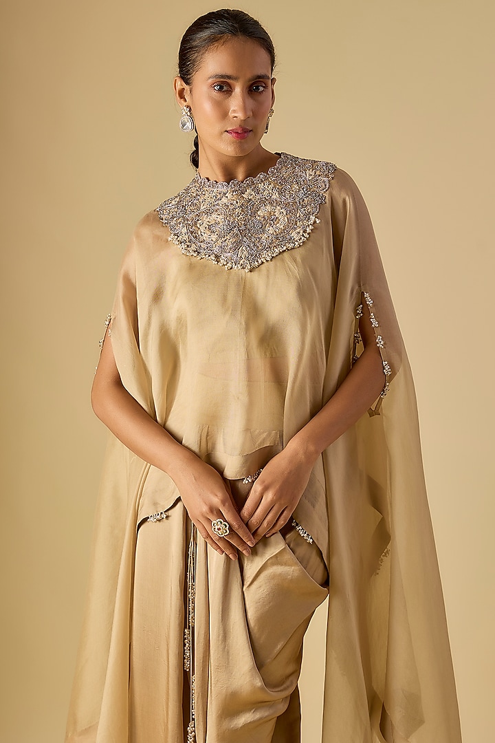 Beige Organza Maal & Resham Work Kaftan Set by Prisho at Pernia's Pop Up Shop