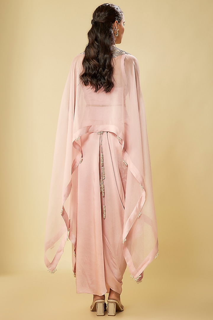Flamingo Pink Organza Resham Work A-Line Kaftan Set by Prisho at Pernia's Pop Up Shop