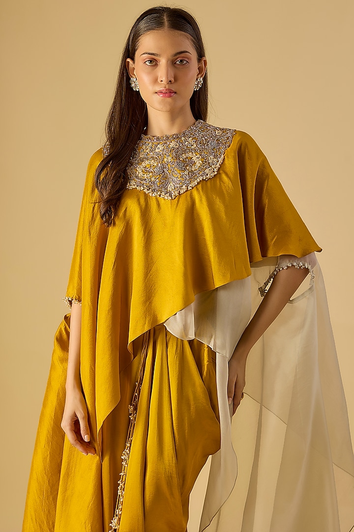 Yellow Semi-Organza Silk Resham Work Kaftan Set by Prisho at Pernia's Pop Up Shop