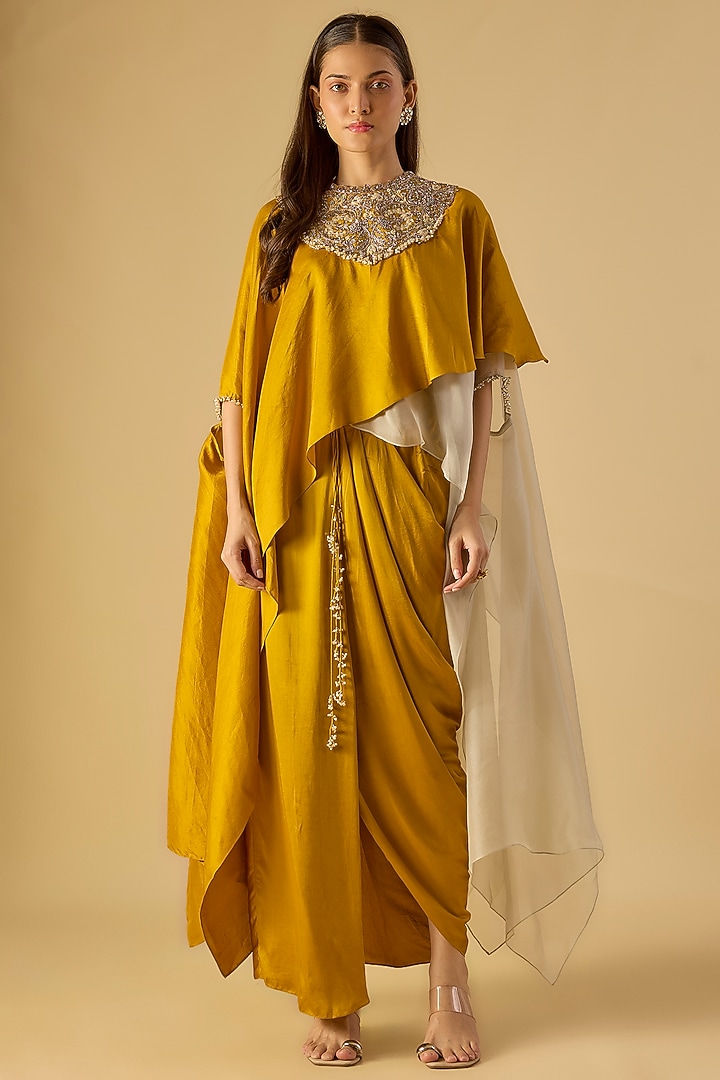 Yellow Semi-Organza Silk Resham Work Kaftan Set by Prisho at Pernia's Pop Up Shop