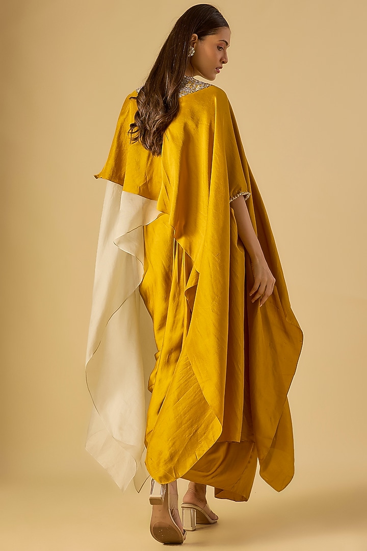 Yellow Semi-Organza Silk Resham Work Kaftan Set by Prisho at Pernia's Pop Up Shop