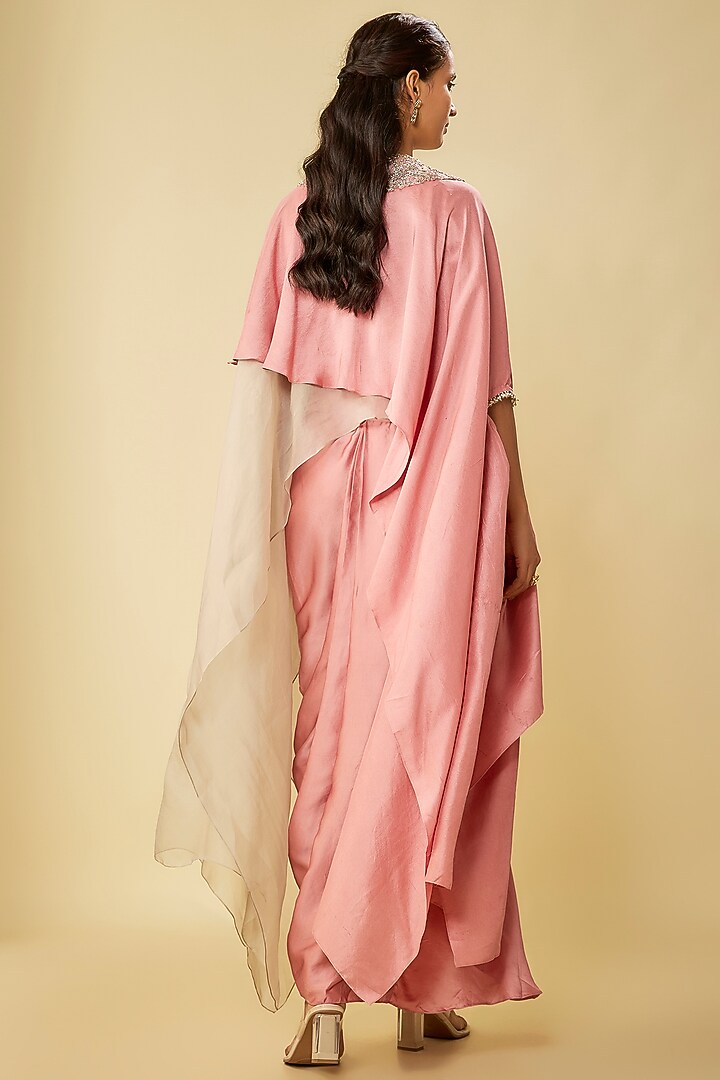 Flamingo Pink Organza & Silk Resham Work A-Line Kaftan Set by Prisho at Pernia's Pop Up Shop