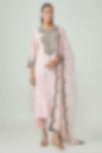 Flamingo Pink Silk Dori Embellished Kurta Set by Prisho at Pernia's Pop Up Shop