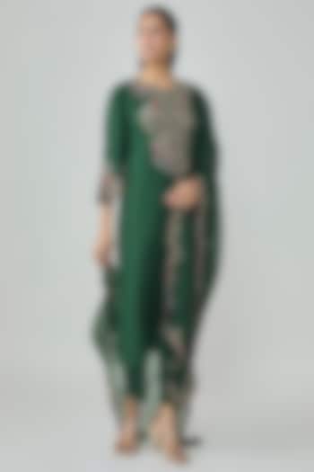 Bottle Green Silk Dori Embellished Kurta Set by Prisho at Pernia's Pop Up Shop