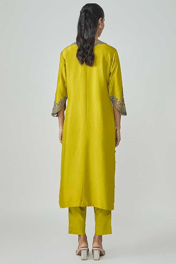 Lime Green Silk Dori Embellished Kurta Set by Prisho at Pernia's Pop Up Shop
