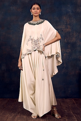 Ivory Silk Umbrella Kaftan Set by Prisho