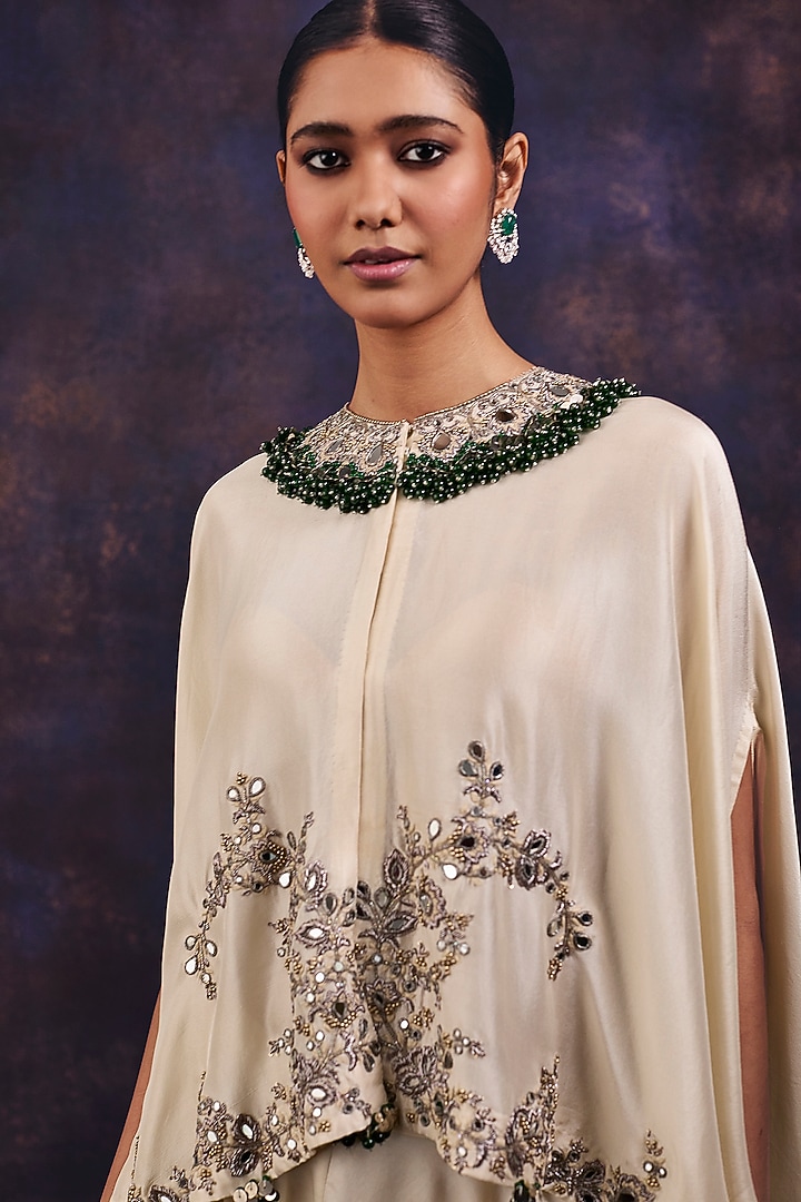 Ivory Silk Umbrella Kaftan Set by Prisho at Pernia's Pop Up Shop