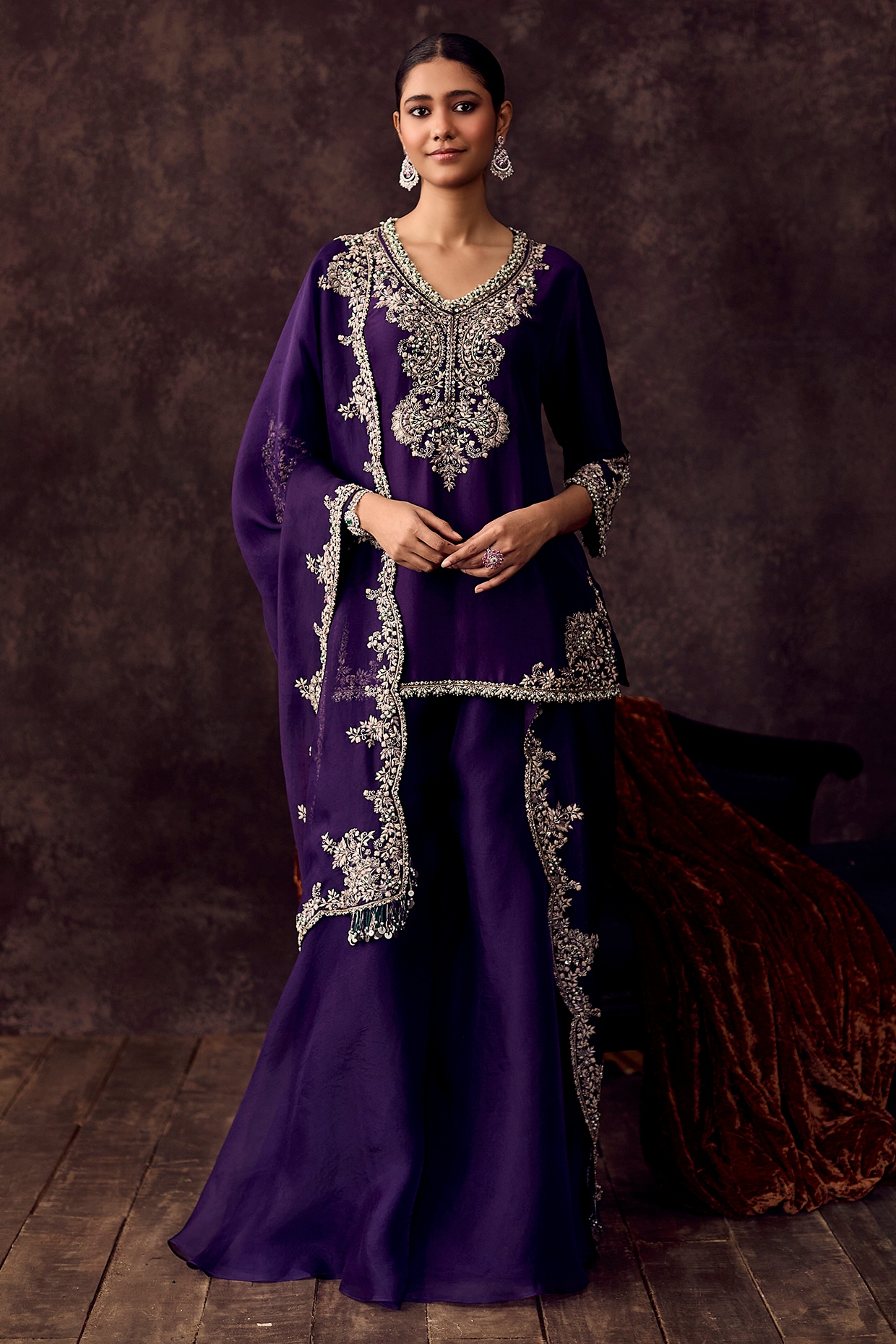 Prisho Dark Purple Organza Sharara Set