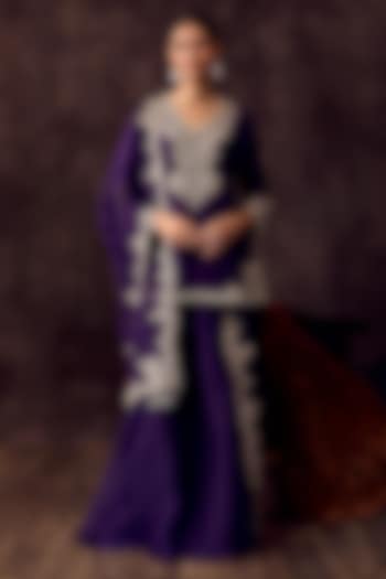 Dark Purple Organza Wedding Sharara Set by Prisho at Pernia's Pop Up Shop