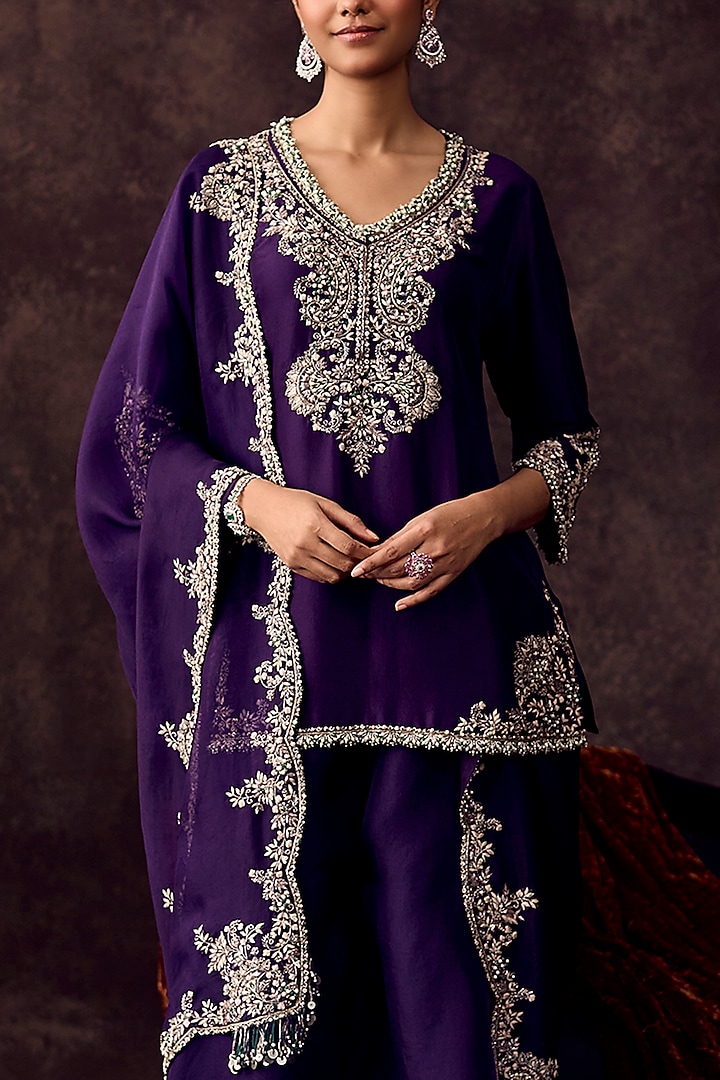 Dark Purple Organza Wedding Sharara Set by Prisho at Pernia's Pop Up Shop