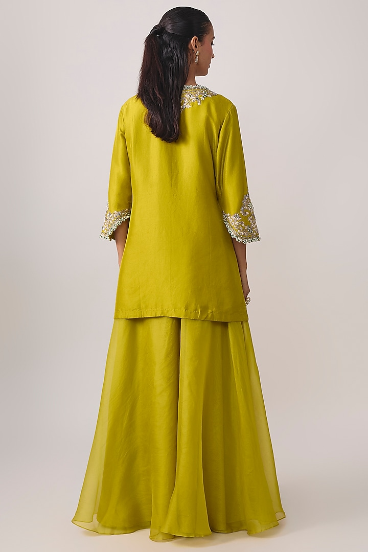 Lime Green Silk Dori Embellished Kurta Set by Prisho at Pernia's Pop Up Shop