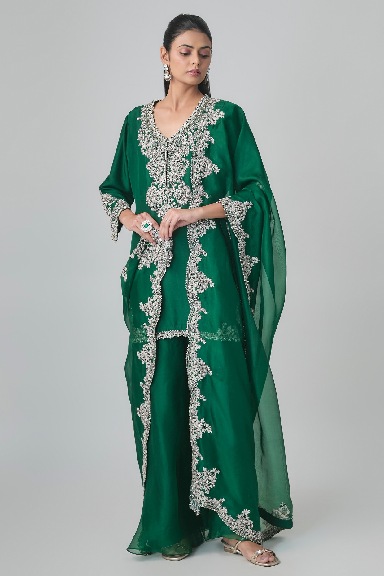 Prisho Emerald Green Organza Sharara Set