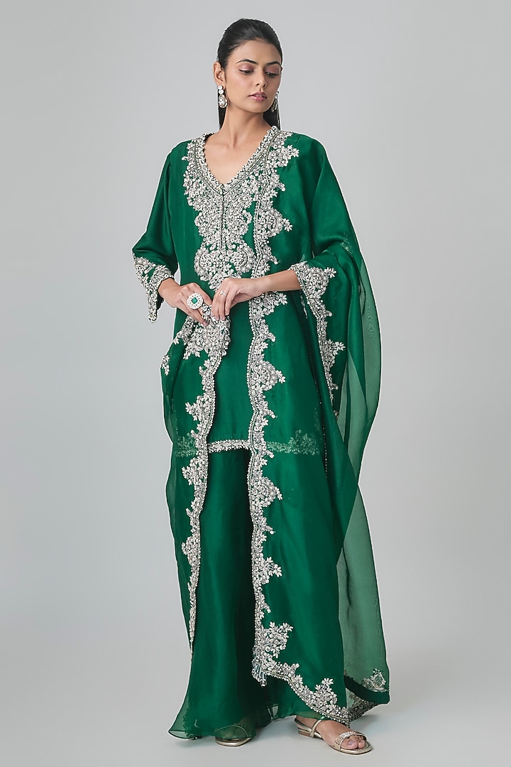 Emerald Green Organza Wedding Sharara Set by Prisho at Pernia's Pop Up Shop