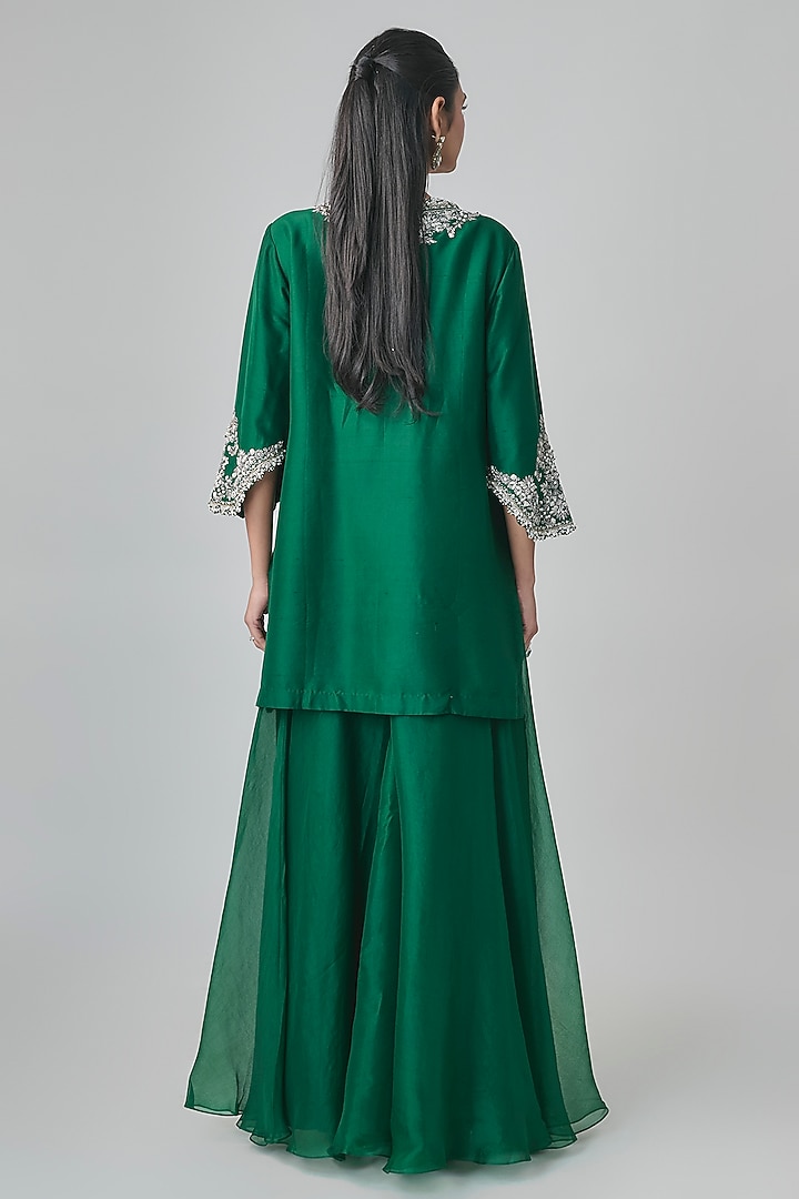 Emerald Green Organza Wedding Sharara Set by Prisho at Pernia's Pop Up Shop