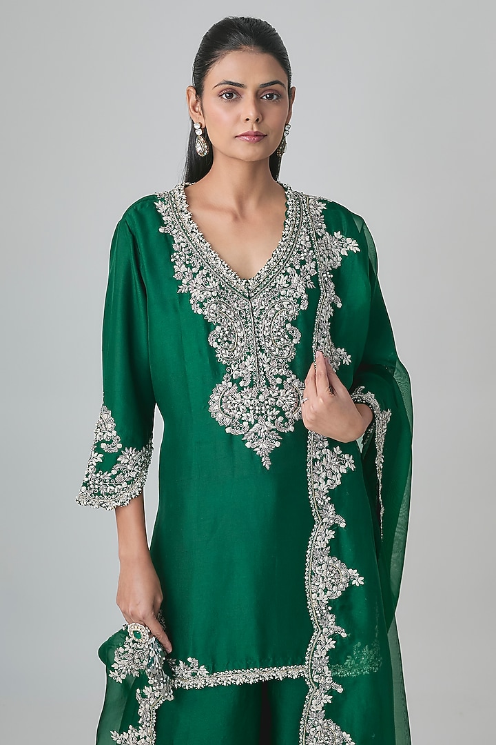 Emerald Green Organza Wedding Sharara Set by Prisho at Pernia's Pop Up Shop