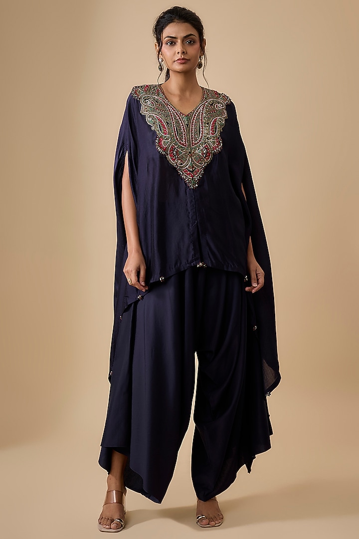 Royal Blue Chanderi Dori Embellished Kaftan Set by Prisho at Pernia's Pop Up Shop