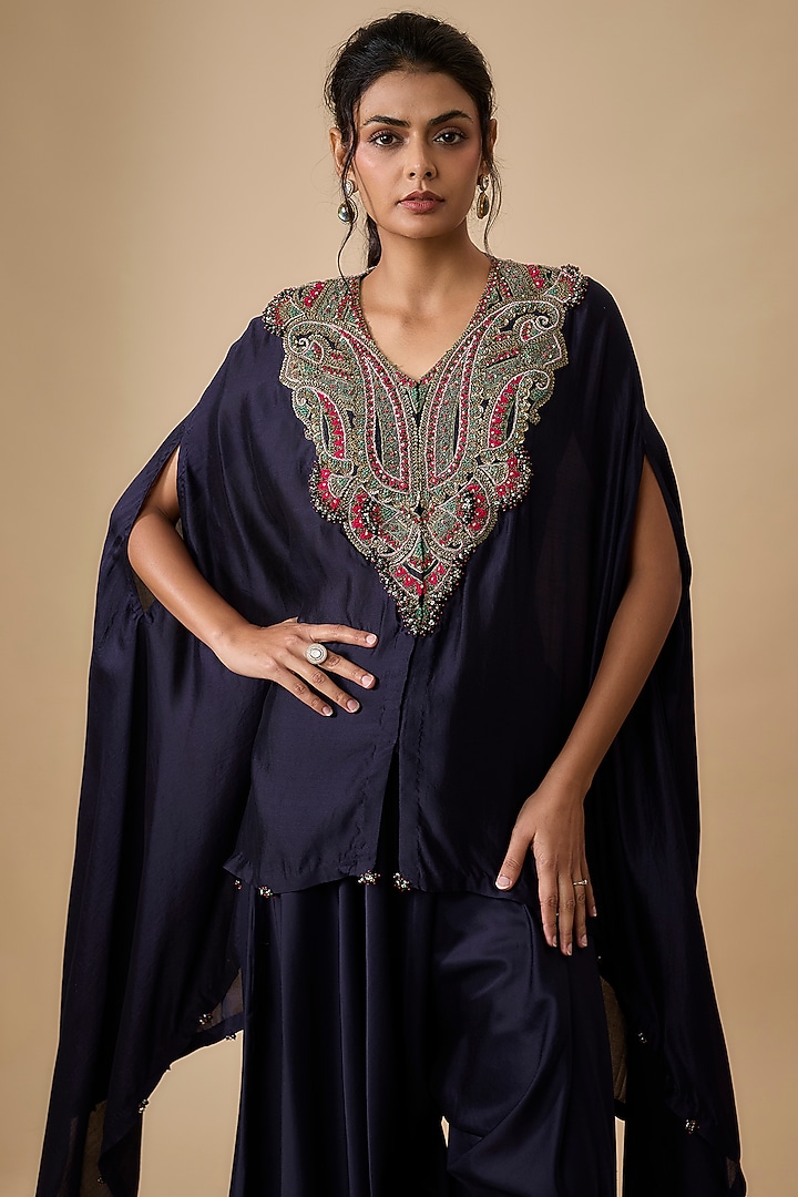 Royal Blue Chanderi Dori Embellished Kaftan Set by Prisho at Pernia's Pop Up Shop