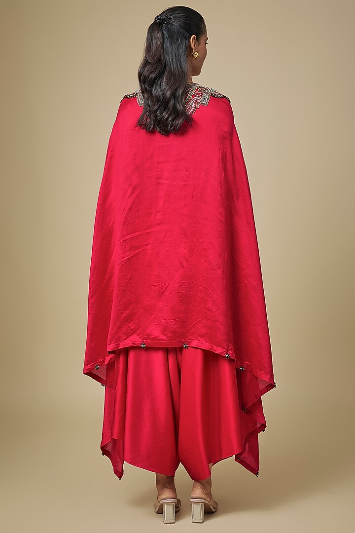 Cherry Red Chanderi Dori Embellished Kaftan Set by Prisho at Pernia's Pop Up Shop