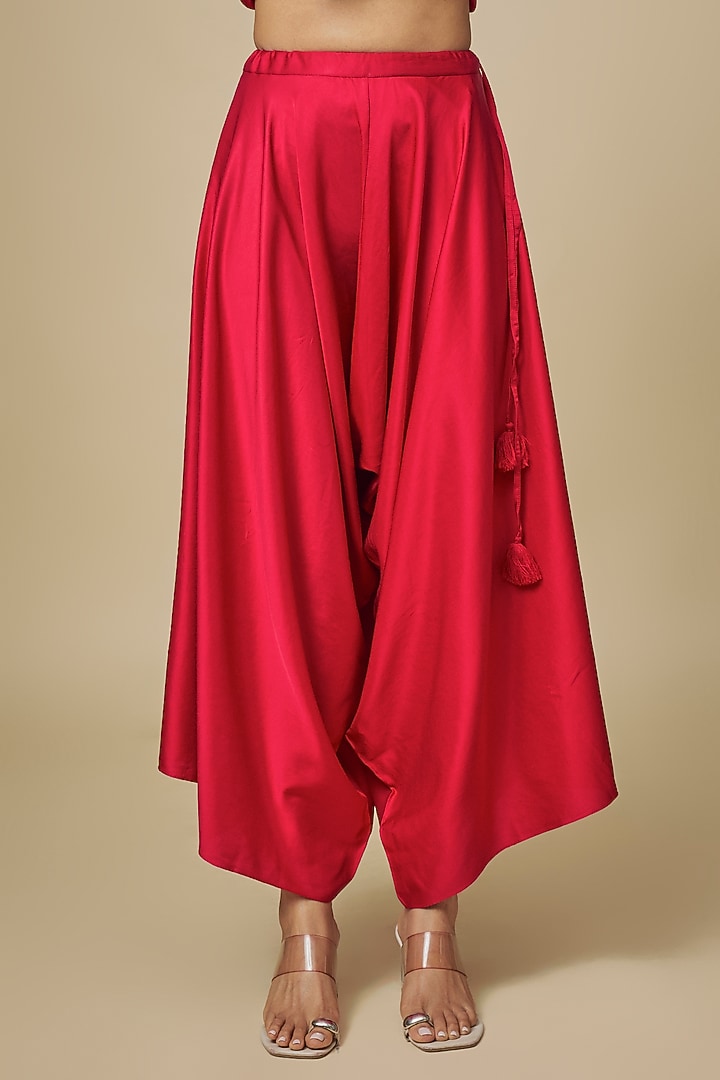 Cherry Red Chanderi Dori Embellished Kaftan Set by Prisho at Pernia's Pop Up Shop