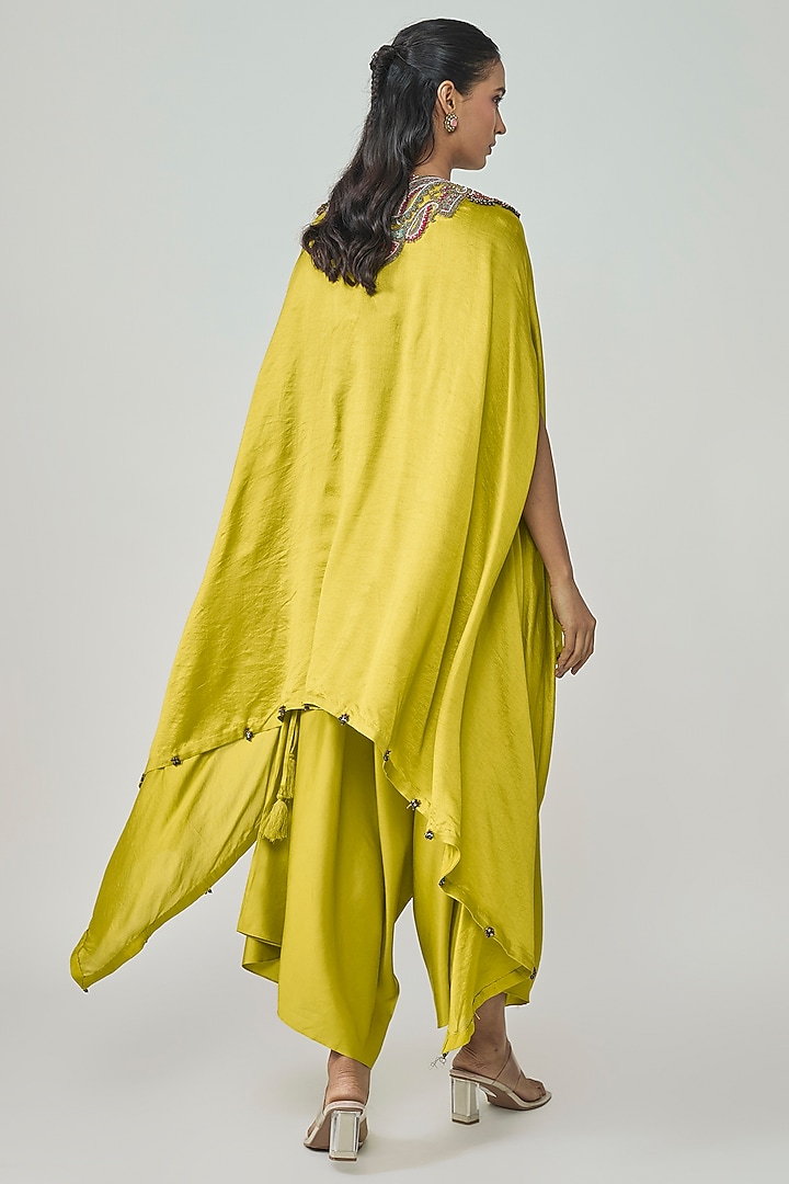 Lime Green Chanderi Dori Embellished Kaftan Set by Prisho at Pernia's Pop Up Shop
