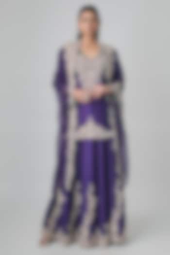 Purple Organza Resham Work Bridal Sharara Set by Prisho at Pernia's Pop Up Shop