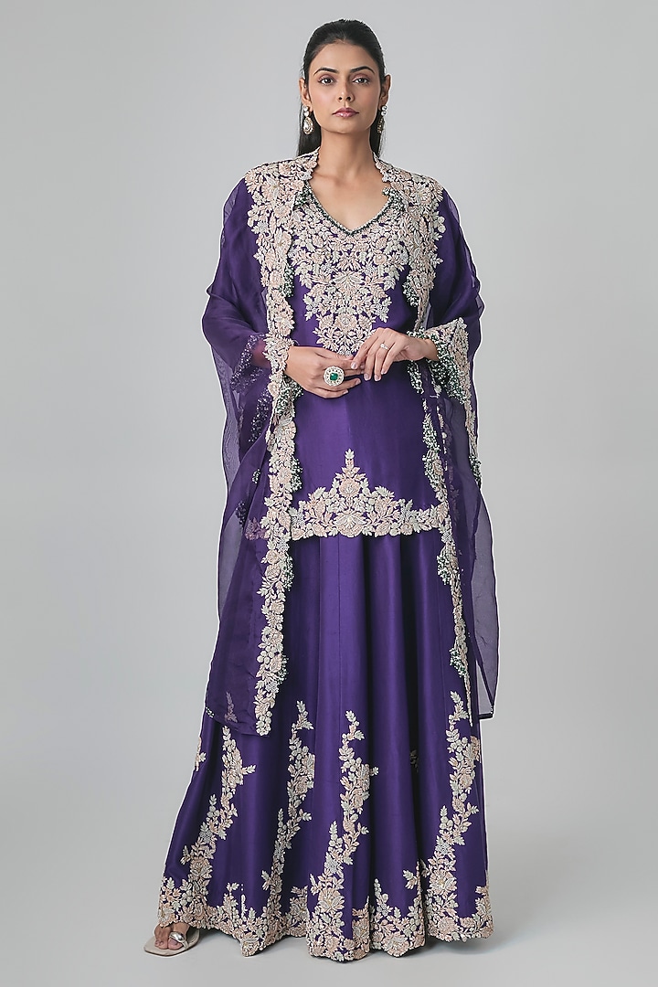 Purple Organza Resham Work Bridal Sharara Set by Prisho at Pernia's Pop Up Shop