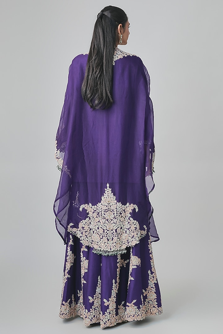 Purple Organza Resham Work Bridal Sharara Set by Prisho at Pernia's Pop Up Shop
