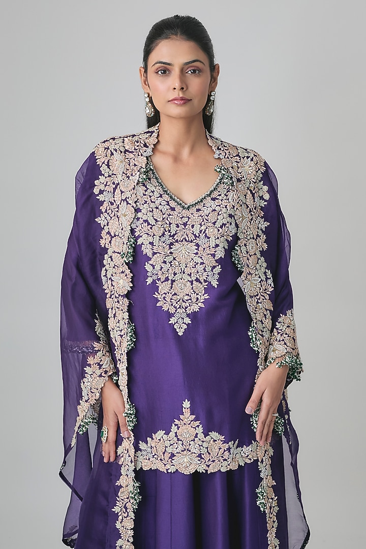 Purple Organza Resham Work Bridal Sharara Set by Prisho at Pernia's Pop Up Shop