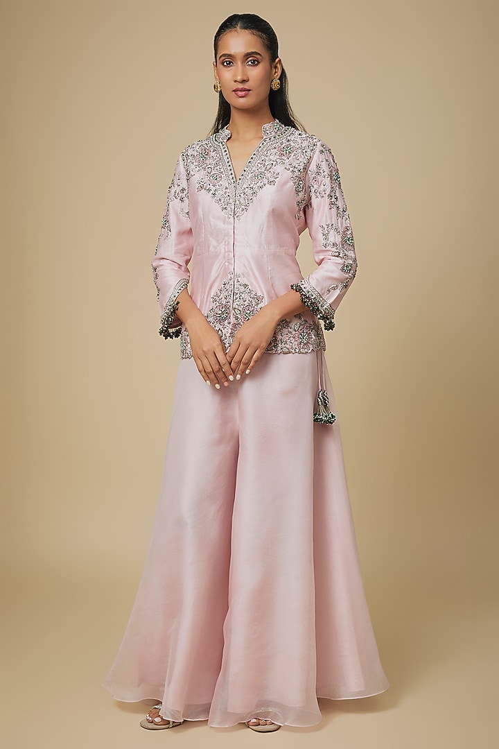 Flamingo Pink Organza Wedding Sharara Set by Prisho at Pernia's Pop Up Shop