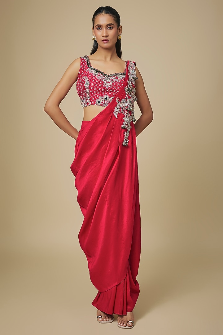 Red Silk Skirt Set by Prisho at Pernia's Pop Up Shop