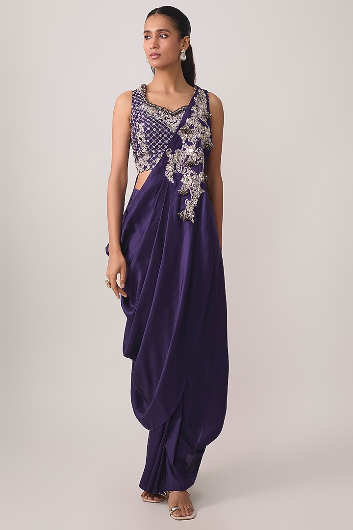 Royal Blue Silk Skirt Set by Prisho at Pernia's Pop Up Shop