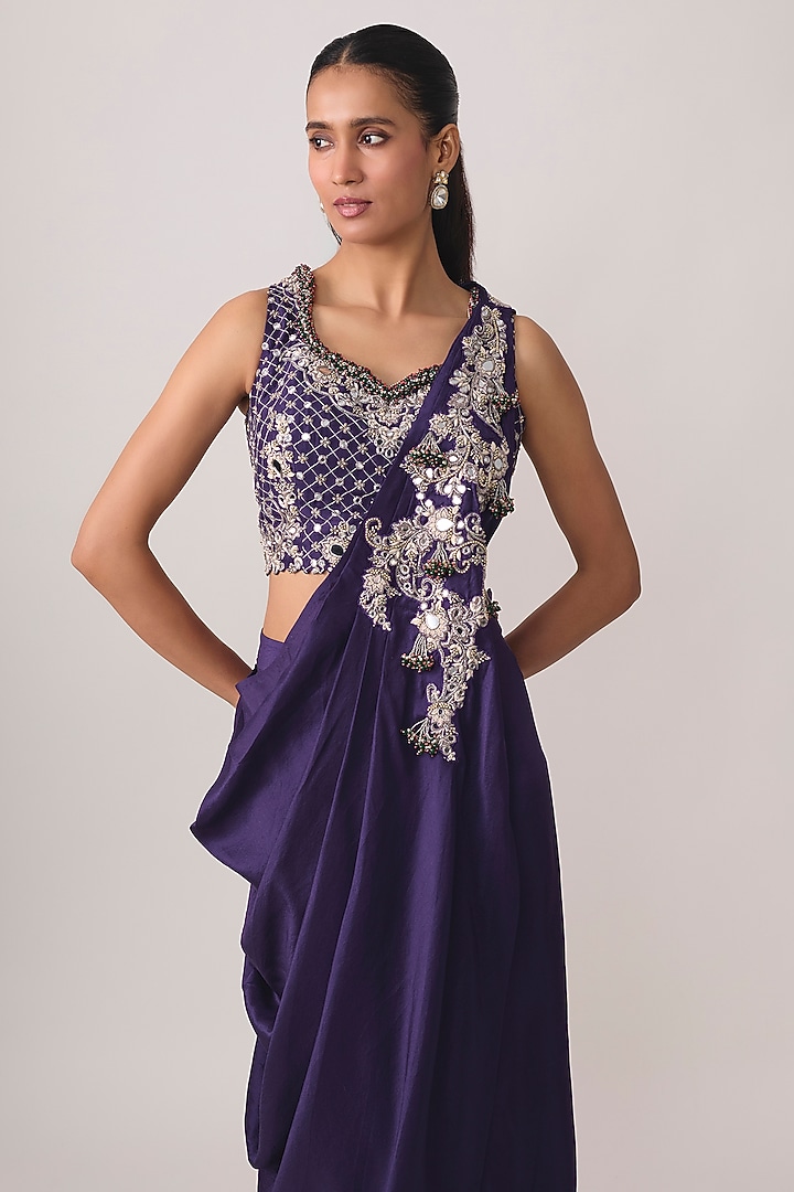 Royal Blue Silk Skirt Set by Prisho at Pernia's Pop Up Shop