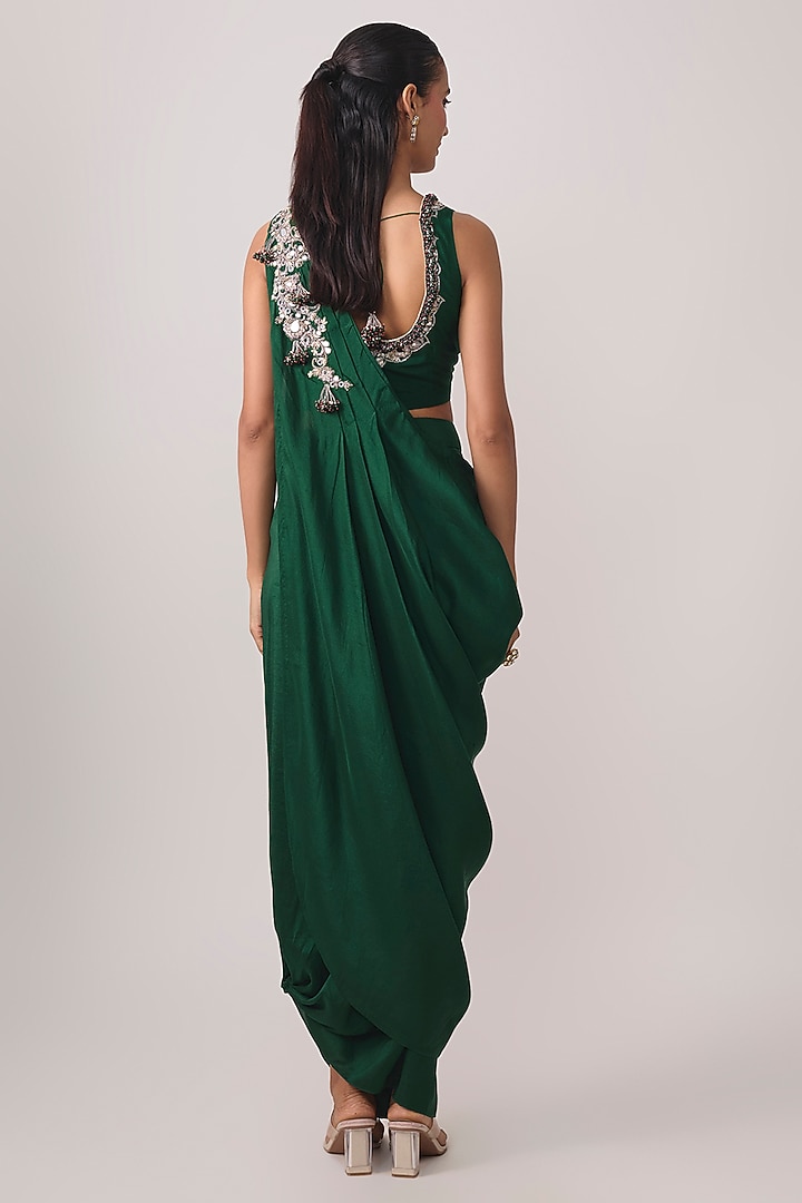 Bottle Green Silk Skirt Set by Prisho at Pernia's Pop Up Shop