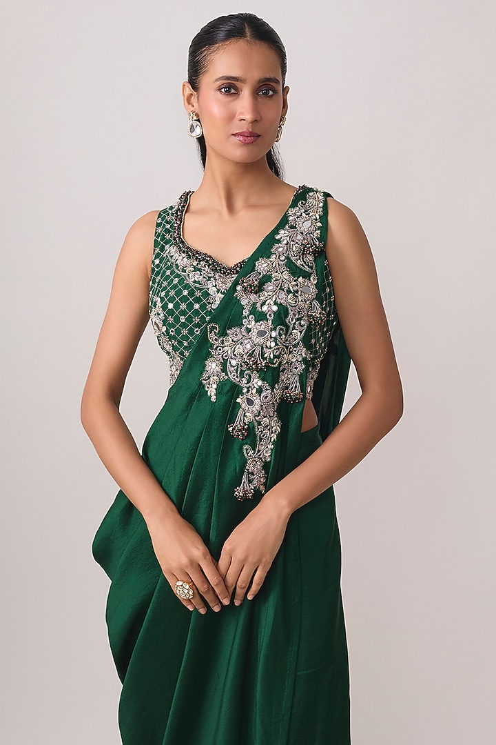 Bottle Green Silk Skirt Set by Prisho at Pernia's Pop Up Shop