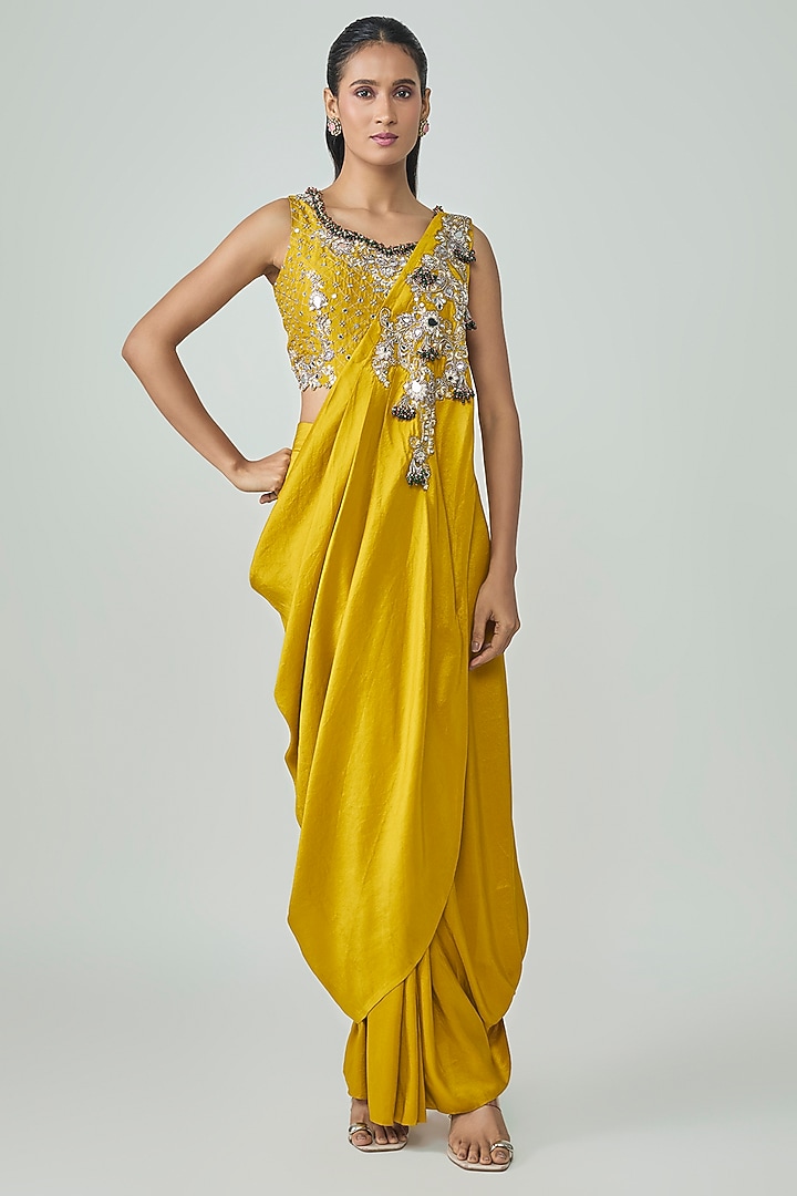 Mustard Silk Skirt Set by Prisho at Pernia's Pop Up Shop