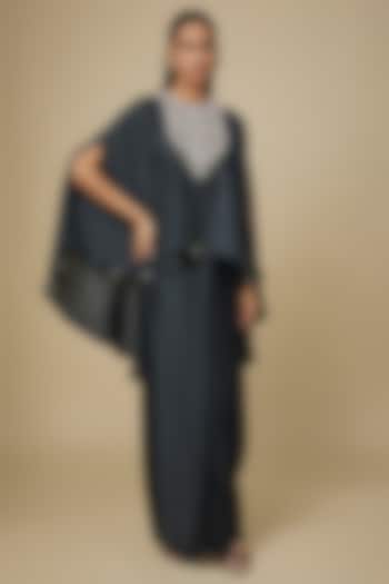 Black Silk Gota Work Umbrella Kaftan Set by Prisho at Pernia's Pop Up Shop